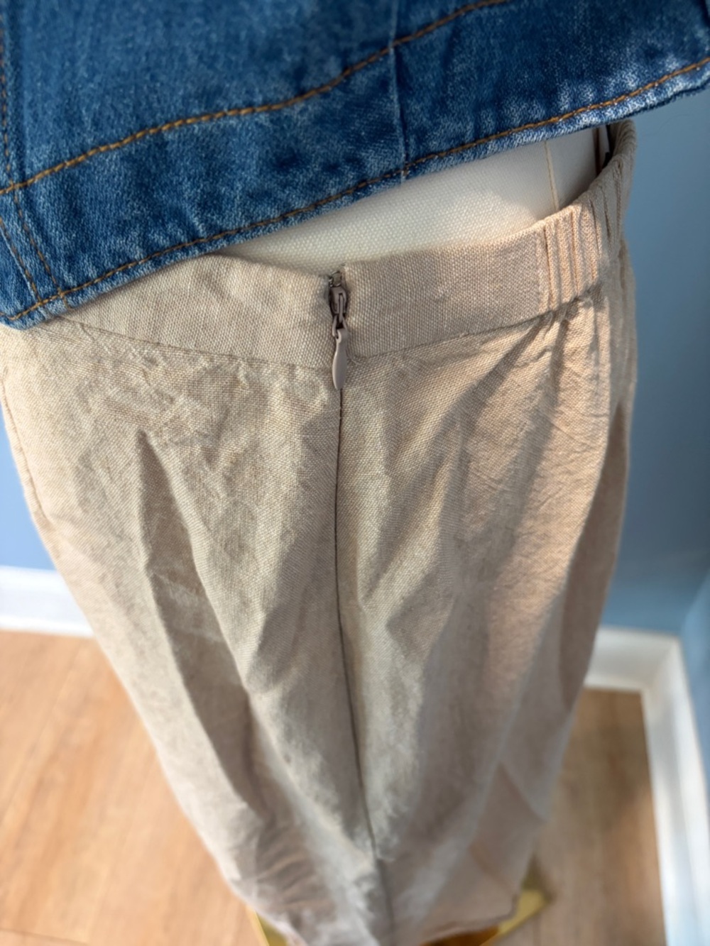 Old Navy Linen Blend Midi Skirt Beige Neutral Minimalist Elastic Waist Size M - Picture 4 of 7